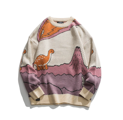 Casual oversized trui voor heren met dinosaurusontwerp
