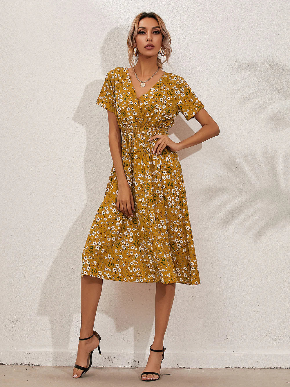 Casual V-hals bloemige zomerjurk voor vrouwen