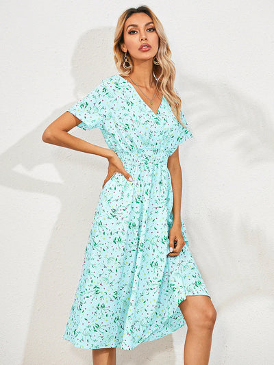 Casual V-hals bloemige zomerjurk voor vrouwen