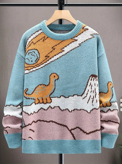 Casual oversized trui voor heren met dinosaurusontwerp