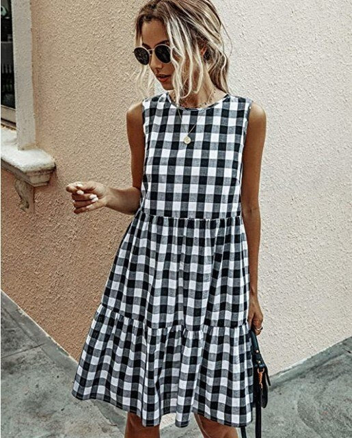 Dames Retro Stijl Geruite Zomerjurk