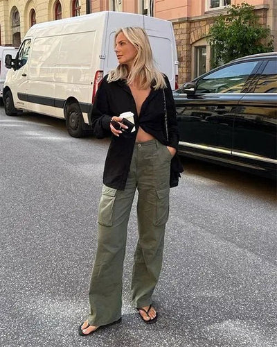 Dames cargobroek met hoge taille in de zomer