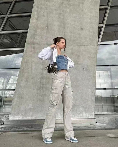 Dames cargobroek met hoge taille in de zomer