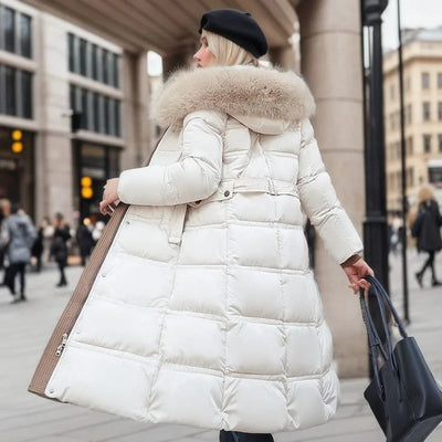 Freya - Elegante Lange Winterjas met Bontkraag voor Dames