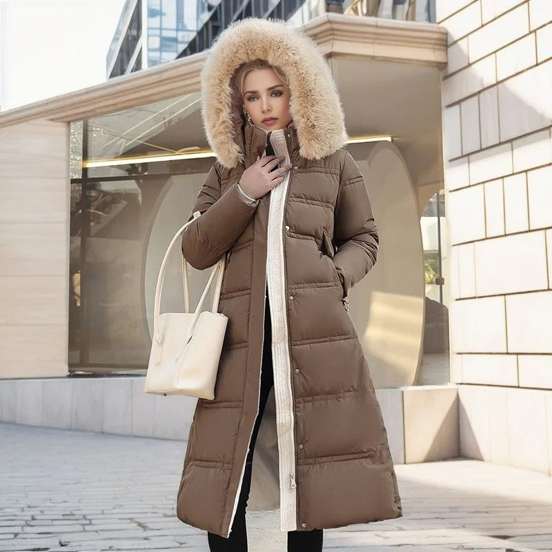 Freya - Elegante Lange Winterjas met Bontkraag voor Dames