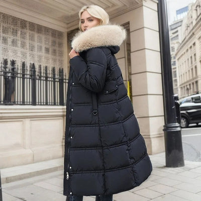 Freya - Elegante Lange Winterjas met Bontkraag voor Dames
