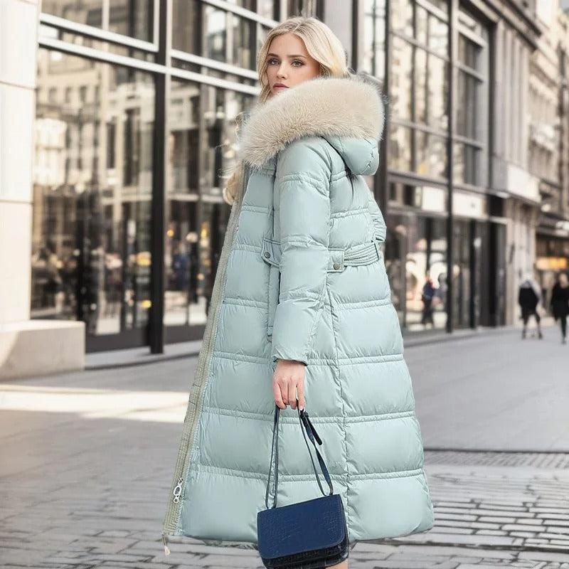 Freya - Elegante Lange Winterjas met Bontkraag voor Dames