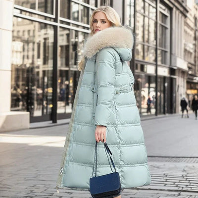 Freya - Elegante Lange Winterjas met Bontkraag voor Dames