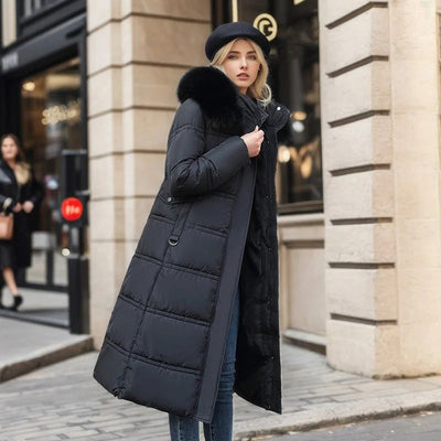 Freya - Elegante Lange Winterjas met Bontkraag voor Dames