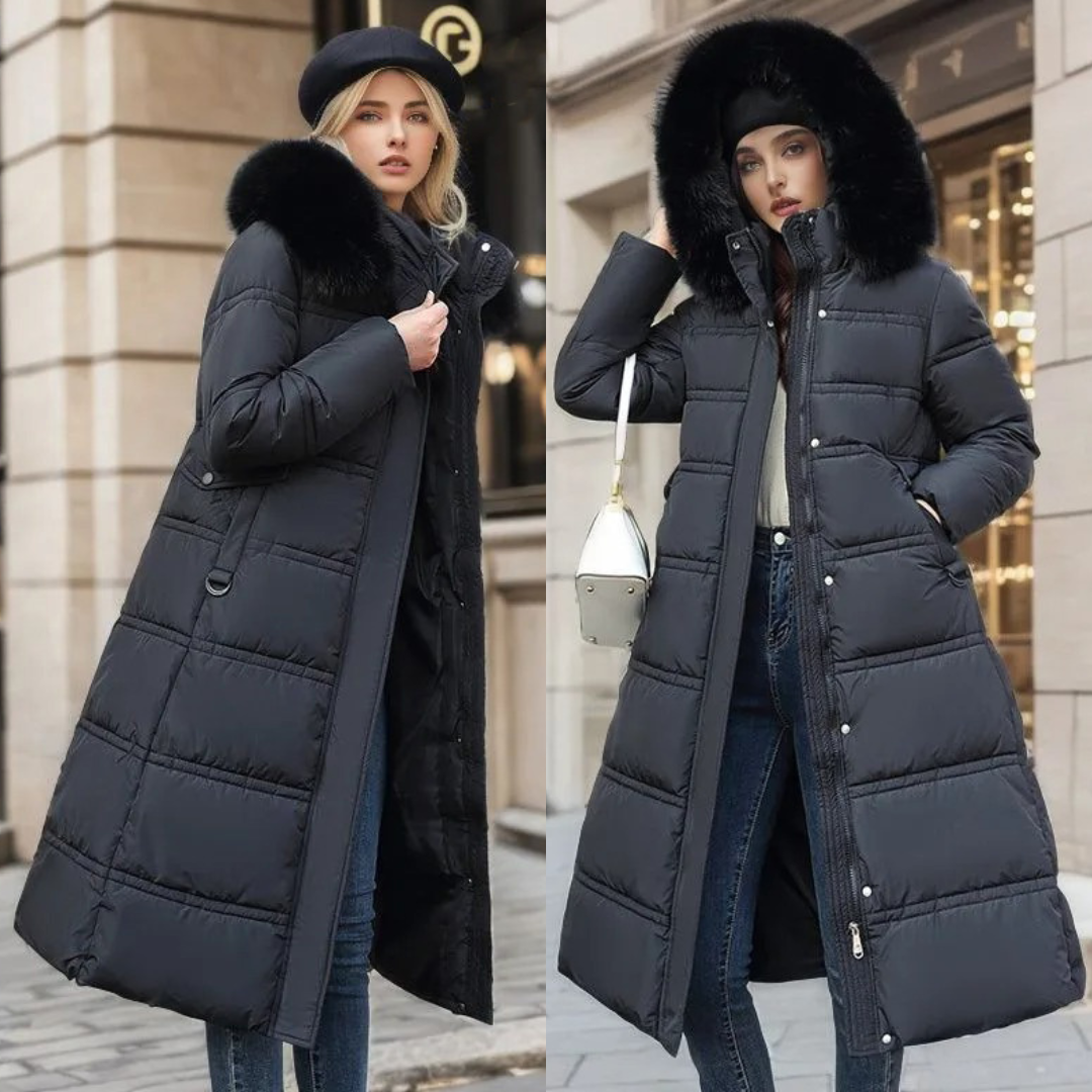 Freya - Elegante Lange Winterjas met Bontkraag voor Dames