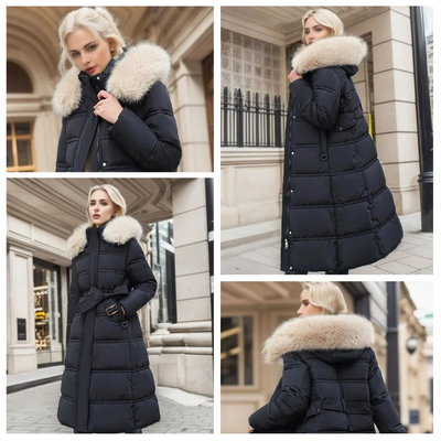 Freya - Elegante Lange Winterjas met Bontkraag voor Dames