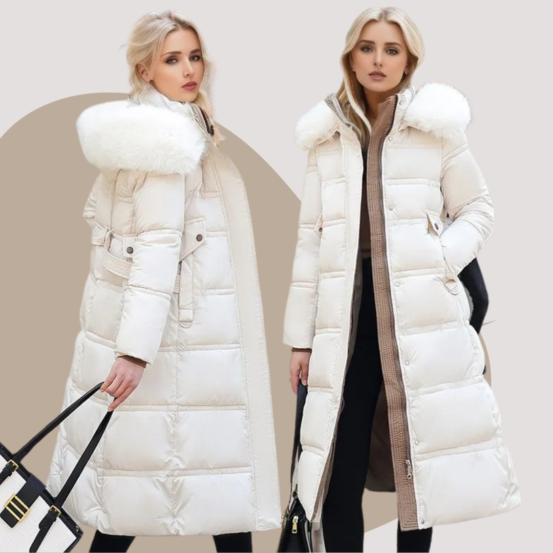 Freya - Elegante Lange Winterjas met Bontkraag voor Dames