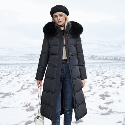 Freya - Elegante Lange Winterjas met Bontkraag voor Dames