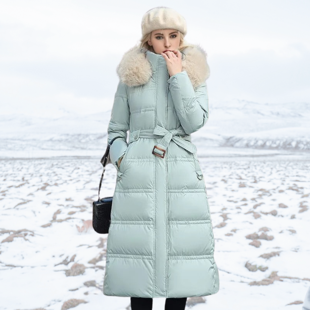 Freya - Elegante Lange Winterjas met Bontkraag voor Dames