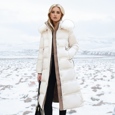 Freya - Elegante Lange Winterjas met Bontkraag voor Dames