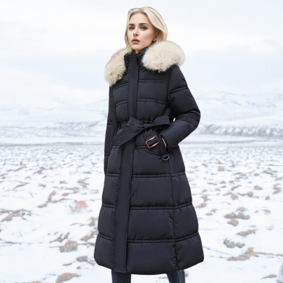 Freya - Elegante Lange Winterjas met Bontkraag voor Dames