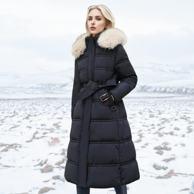Freya - Elegante Lange Winterjas met Bontkraag voor Dames