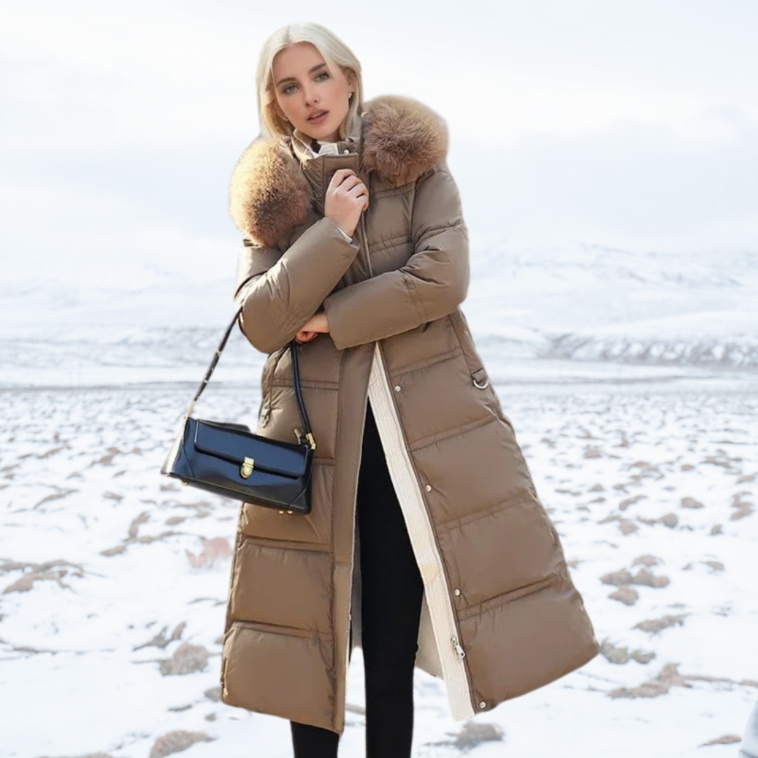 Freya - Elegante Lange Winterjas met Bontkraag voor Dames