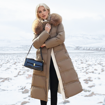 Freya - Elegante Lange Winterjas met Bontkraag voor Dames