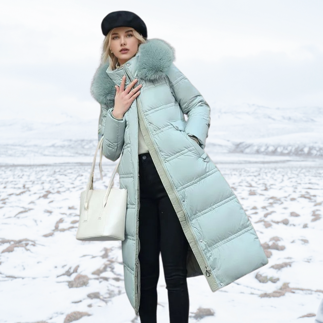 Freya - Elegante Lange Winterjas met Bontkraag voor Dames