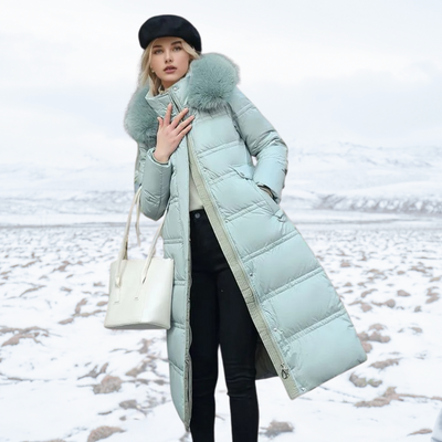 Freya - Elegante Lange Winterjas met Bontkraag voor Dames