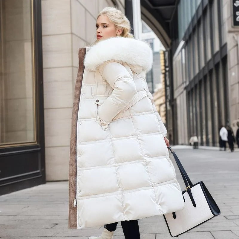Freya - Elegante Lange Winterjas met Bontkraag voor Dames
