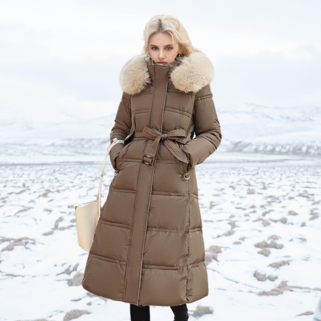 Freya - Elegante Lange Winterjas met Bontkraag voor Dames