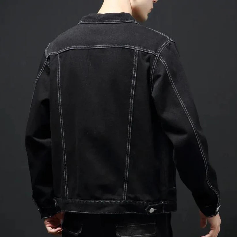 Heren Minimalistisch Zwart Losjes Denim Voorjaarsjasje