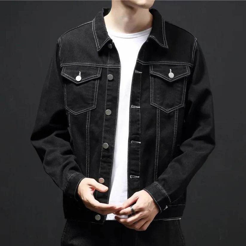 Heren Minimalistisch Zwart Losjes Denim Voorjaarsjasje