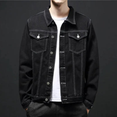 Heren Minimalistisch Zwart Losjes Denim Voorjaarsjasje