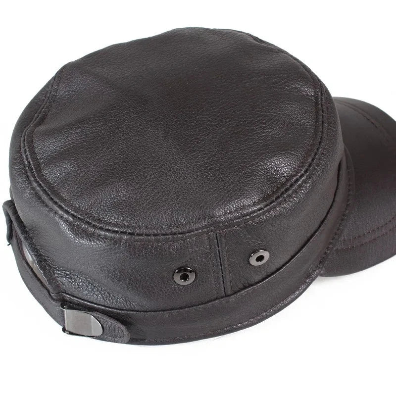 Heren Vintage Militaire Leren Pet