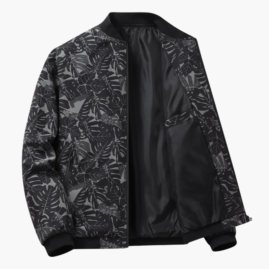 Heren bomberjack in moderne stijl met bladprint