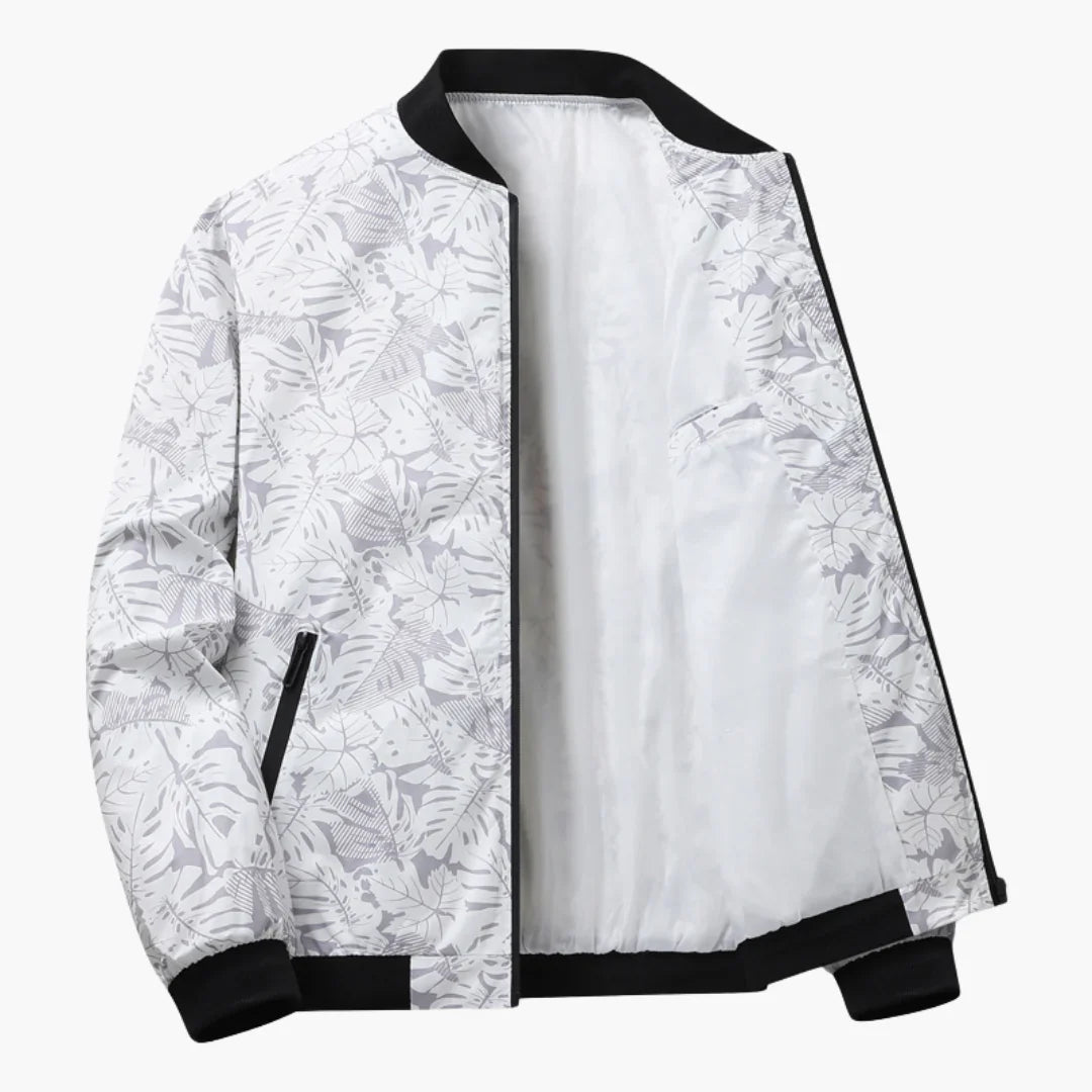 Heren bomberjack in moderne stijl met bladprint