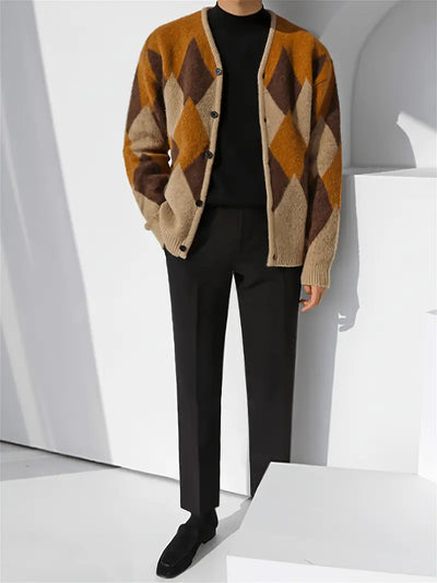 Heren retro stijl geometrisch patroon herfstvest