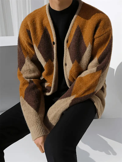 Heren retro stijl geometrisch patroon herfstvest