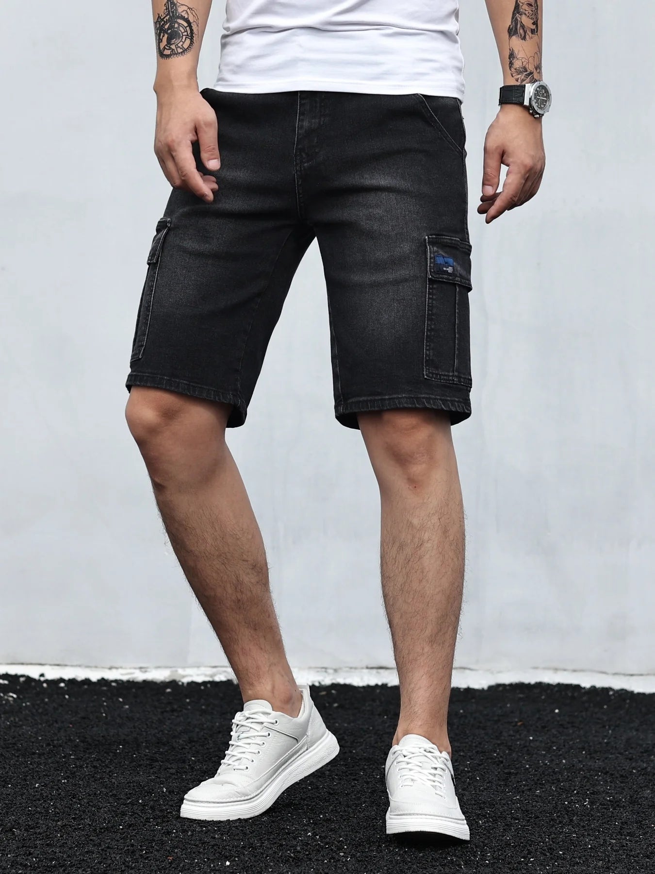 Heren vintage stijl denim cargoshort