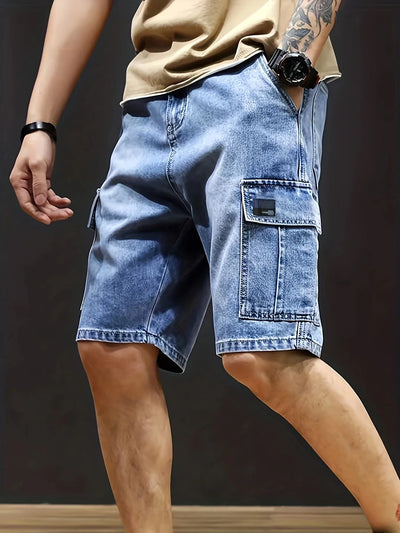 Heren vintage stijl denim cargoshort