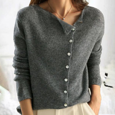 Jane | Casual Gebreid Damesvest met Asymmetrische Knoopssluiting