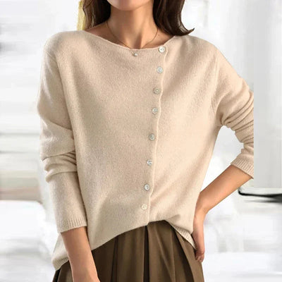 Jane | Casual Gebreid Damesvest met Asymmetrische Knoopssluiting