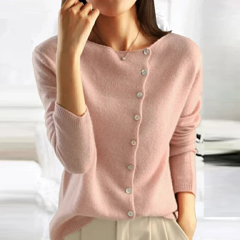Jane | Casual Gebreid Damesvest met Asymmetrische Knoopssluiting