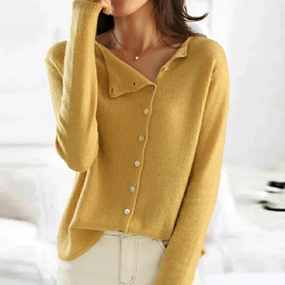 Jane | Casual Gebreid Damesvest met Asymmetrische Knoopssluiting