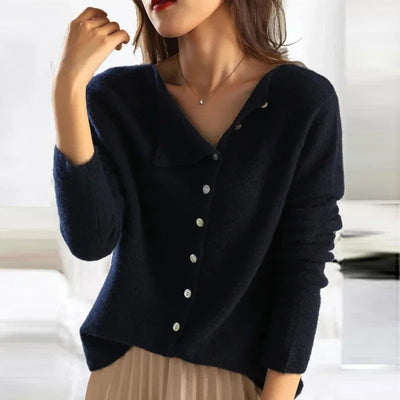 Jane | Casual Gebreid Damesvest met Asymmetrische Knoopssluiting