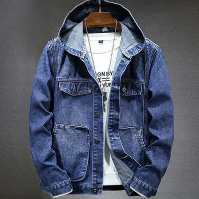 Klassiek denim lentejack voor heren met capuchon
