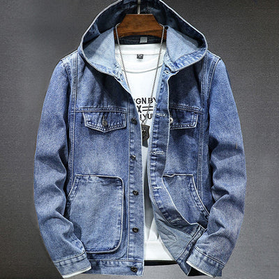 Klassiek denim lentejack voor heren met capuchon