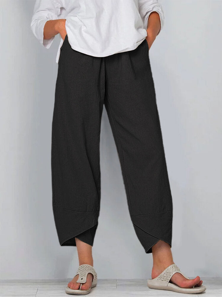 Klassieke losvallende zomerbroek met hoge taille voor dames