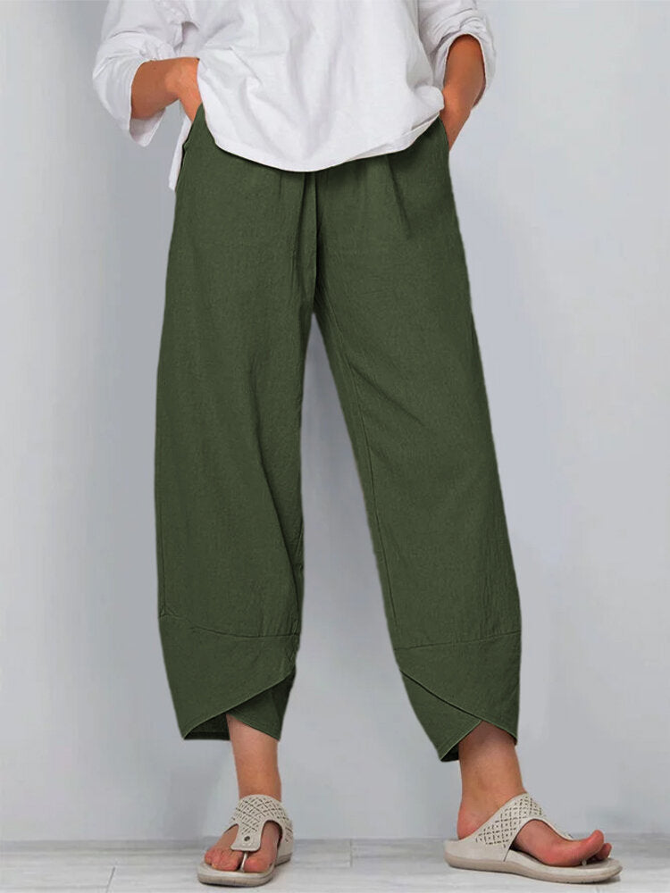 Klassieke losvallende zomerbroek met hoge taille voor dames