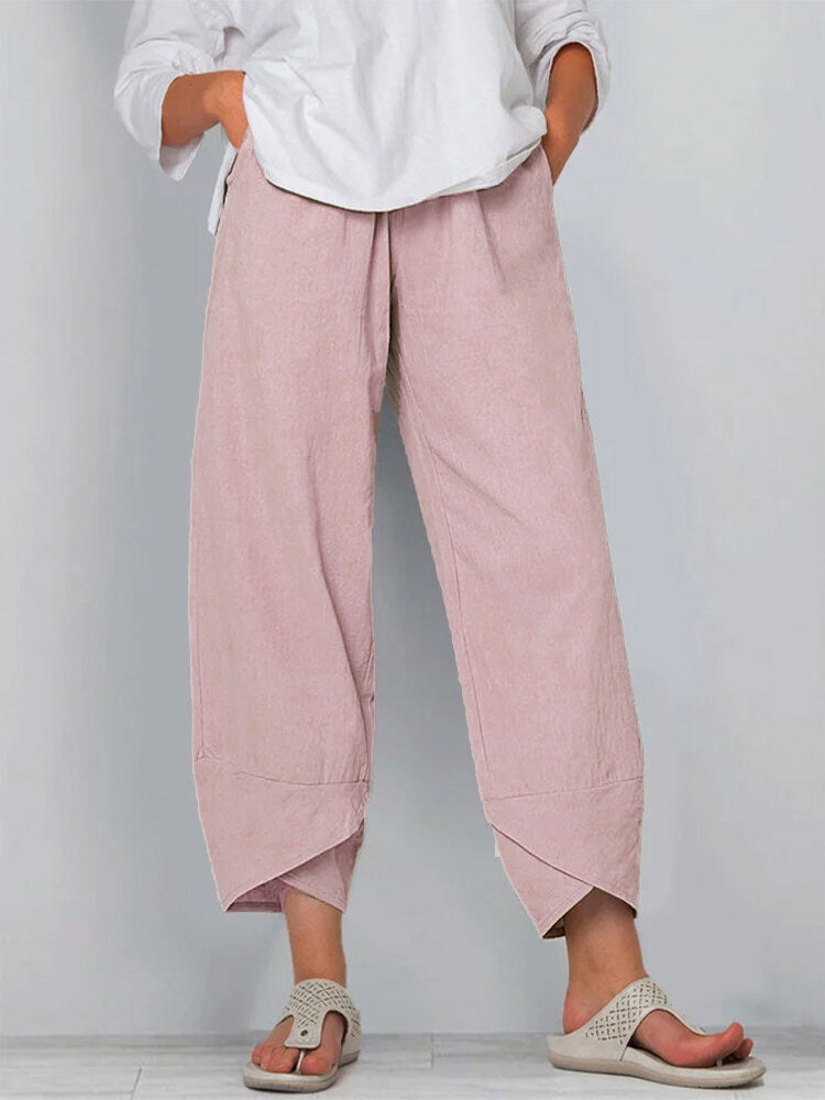 Klassieke losvallende zomerbroek met hoge taille voor dames