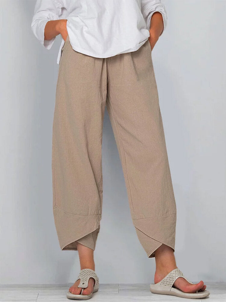 Klassieke losvallende zomerbroek met hoge taille voor dames