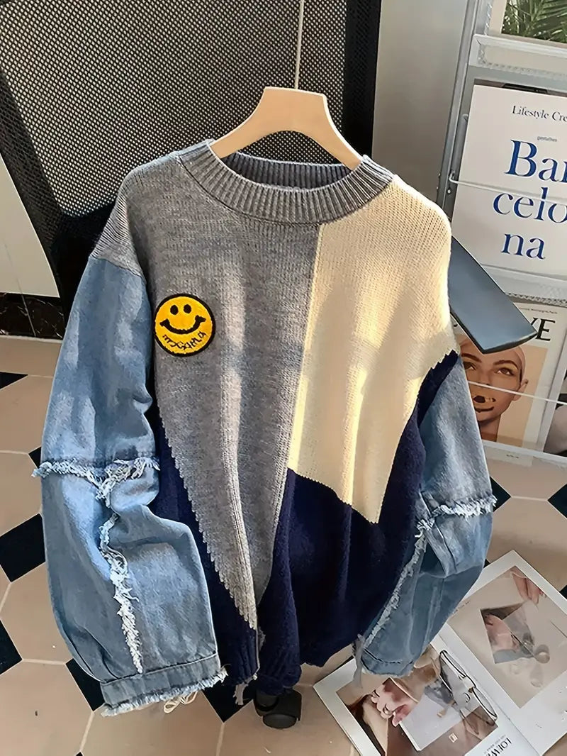 Klassieke patchwork herfsttrui voor dames