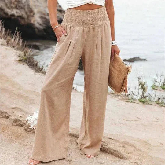 Klassieke wijde broek met hoge taille voor dames in de zomer